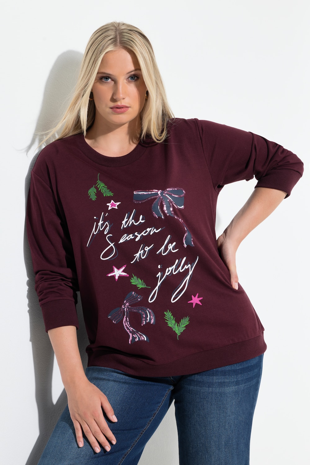 Große Größen Weihnachts-Sweatshirt, Damen, lila, Größe: 54/56, Baumwolle/Polyester, Ulla Popken von Ulla Popken
