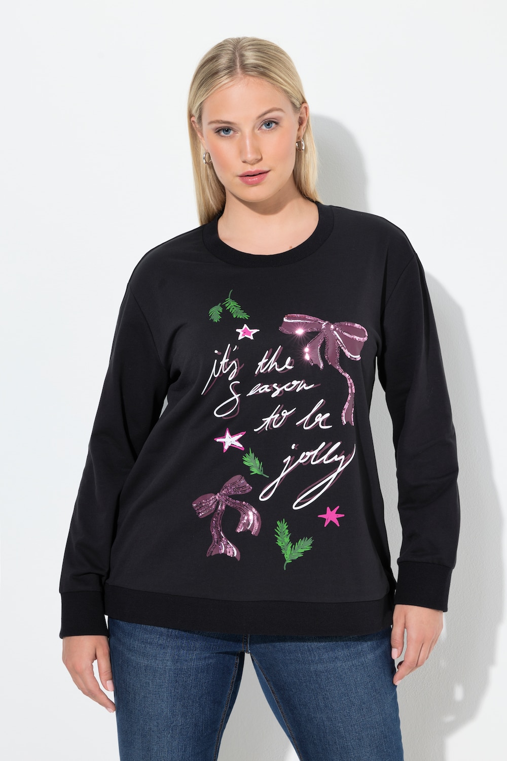 Große Größen Weihnachts-Sweatshirt, Damen, schwarz, Größe: 42/44, Baumwolle/Polyester, Ulla Popken von Ulla Popken