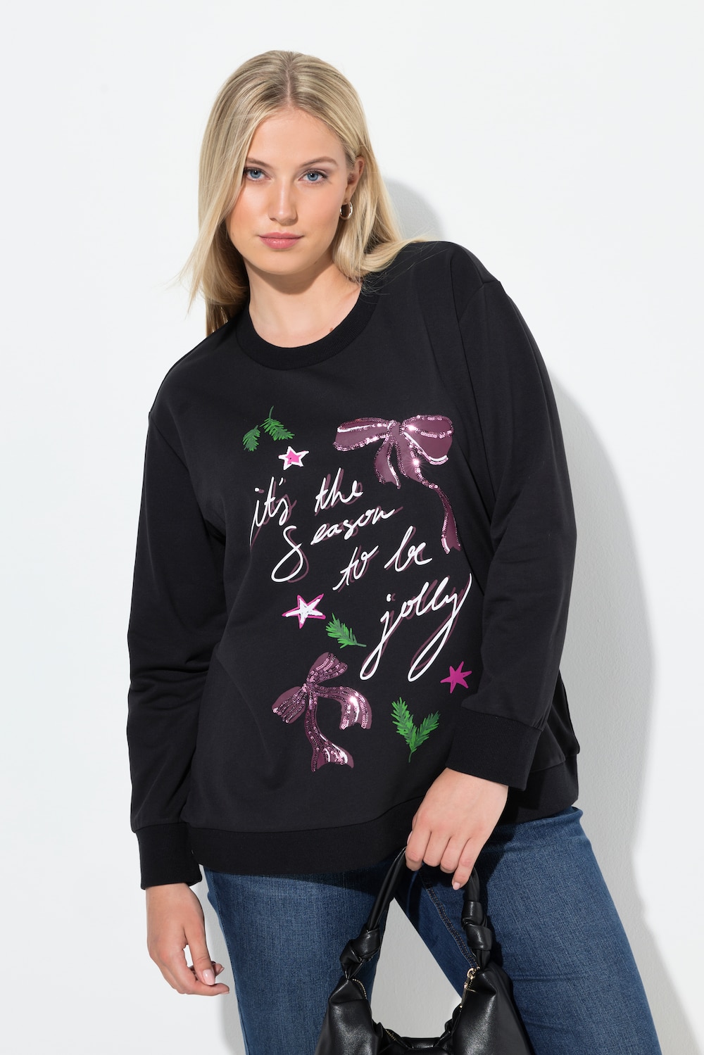 Große Größen Weihnachts-Sweatshirt, Damen, schwarz, Größe: 54/56, Baumwolle/Polyester, Ulla Popken von Ulla Popken