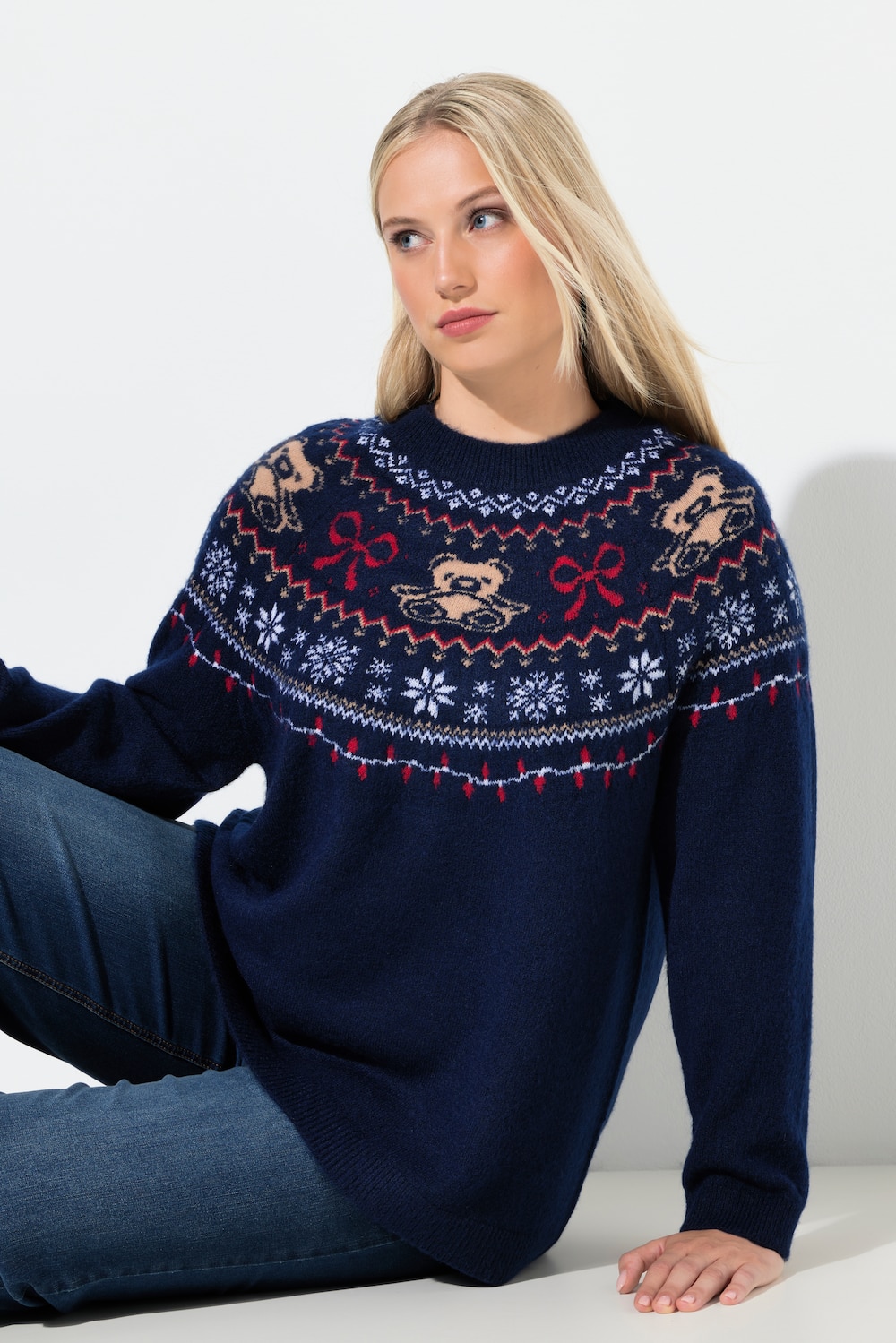 Große Größen Weihnachtspullover, Damen, blau, Größe: 46/48, Synthetische Fasern/Polyester, Ulla Popken von Ulla Popken