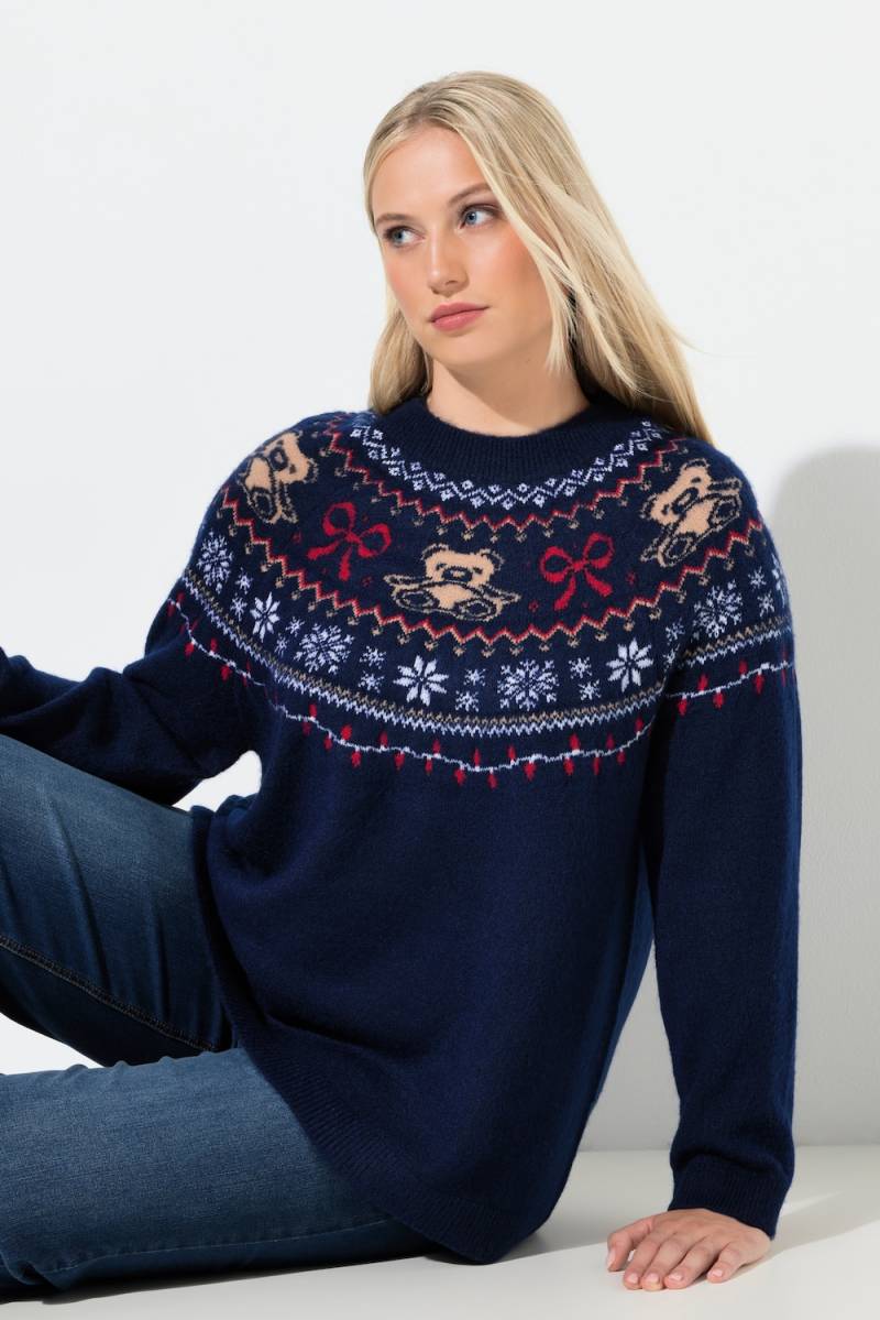 Große Größen Weihnachtspullover, Damen, blau, Größe: 50/52, Synthetische Fasern/Polyester, Ulla Popken von Ulla Popken