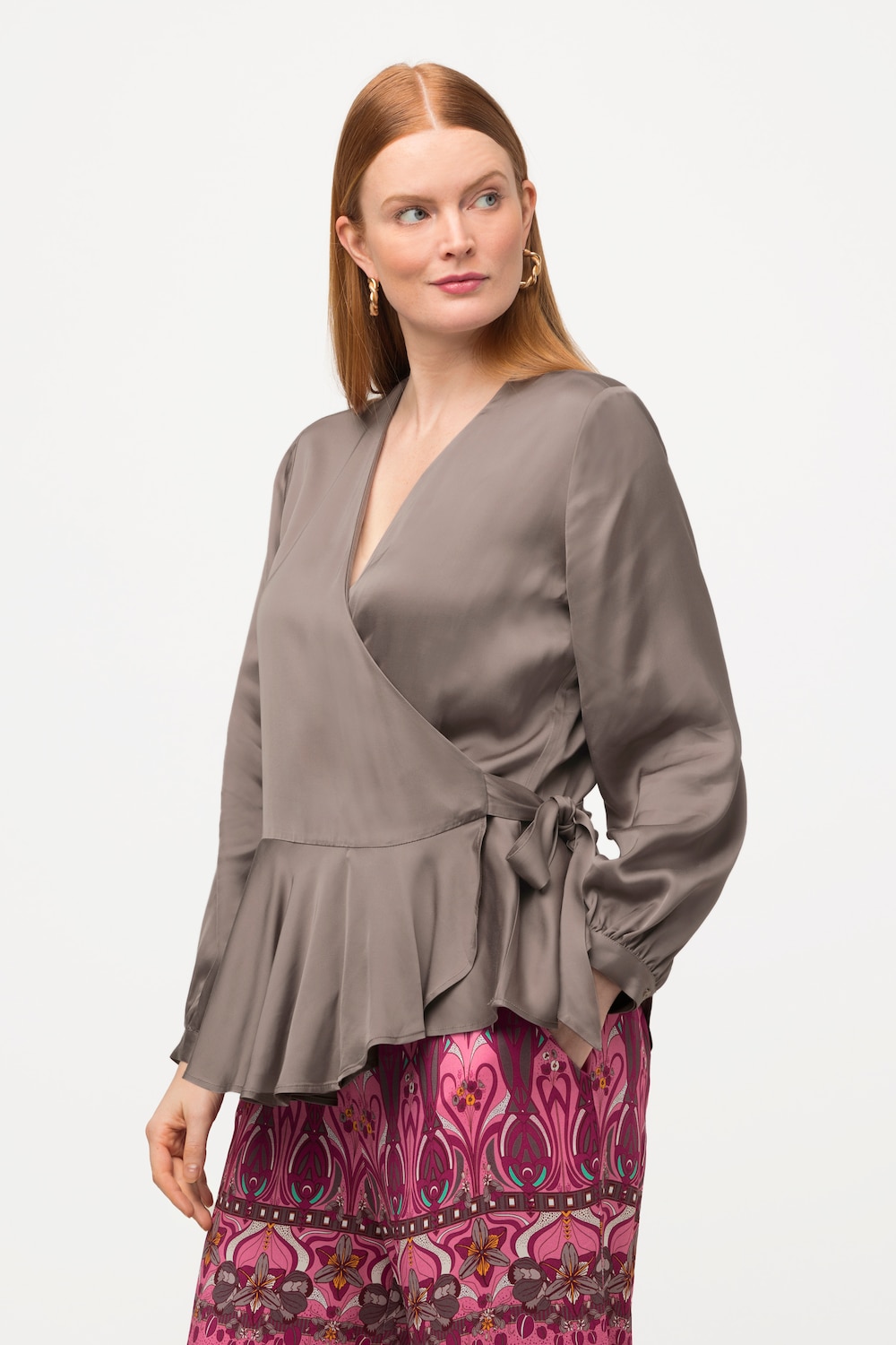 Große Größen Wickelbluse, Damen, braun, Größe: 54/56, Viskose, Ulla Popken von Ulla Popken
