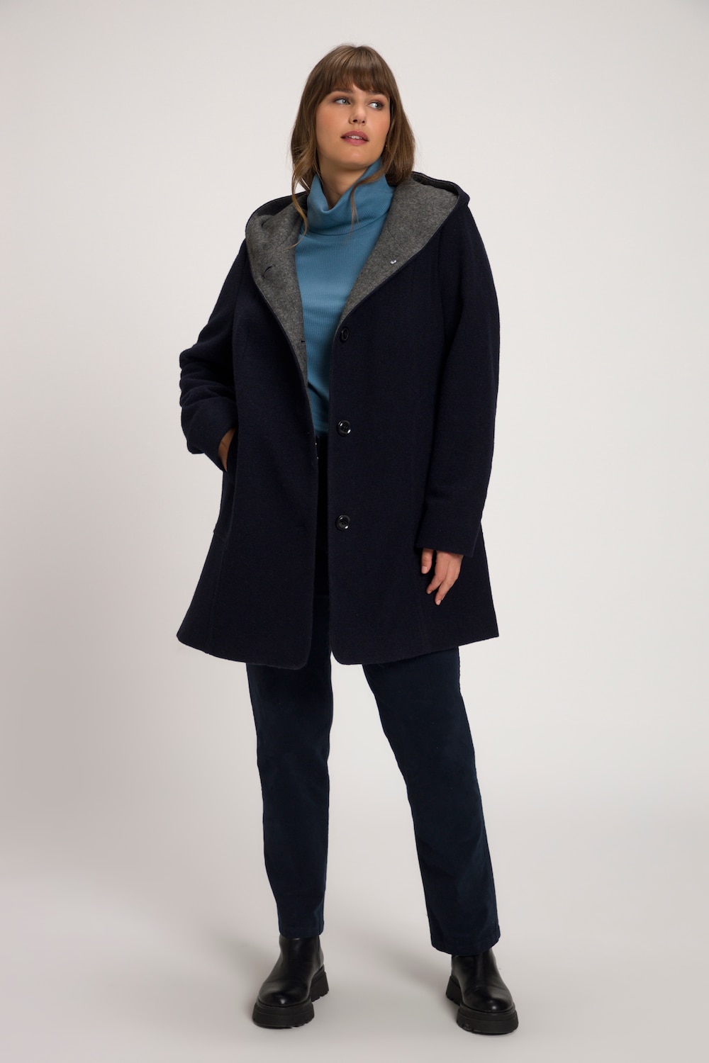 Große Größen Wollmantel, Damen, blau, Größe: 42/44, Polyester/Wolle, Ulla Popken von Ulla Popken