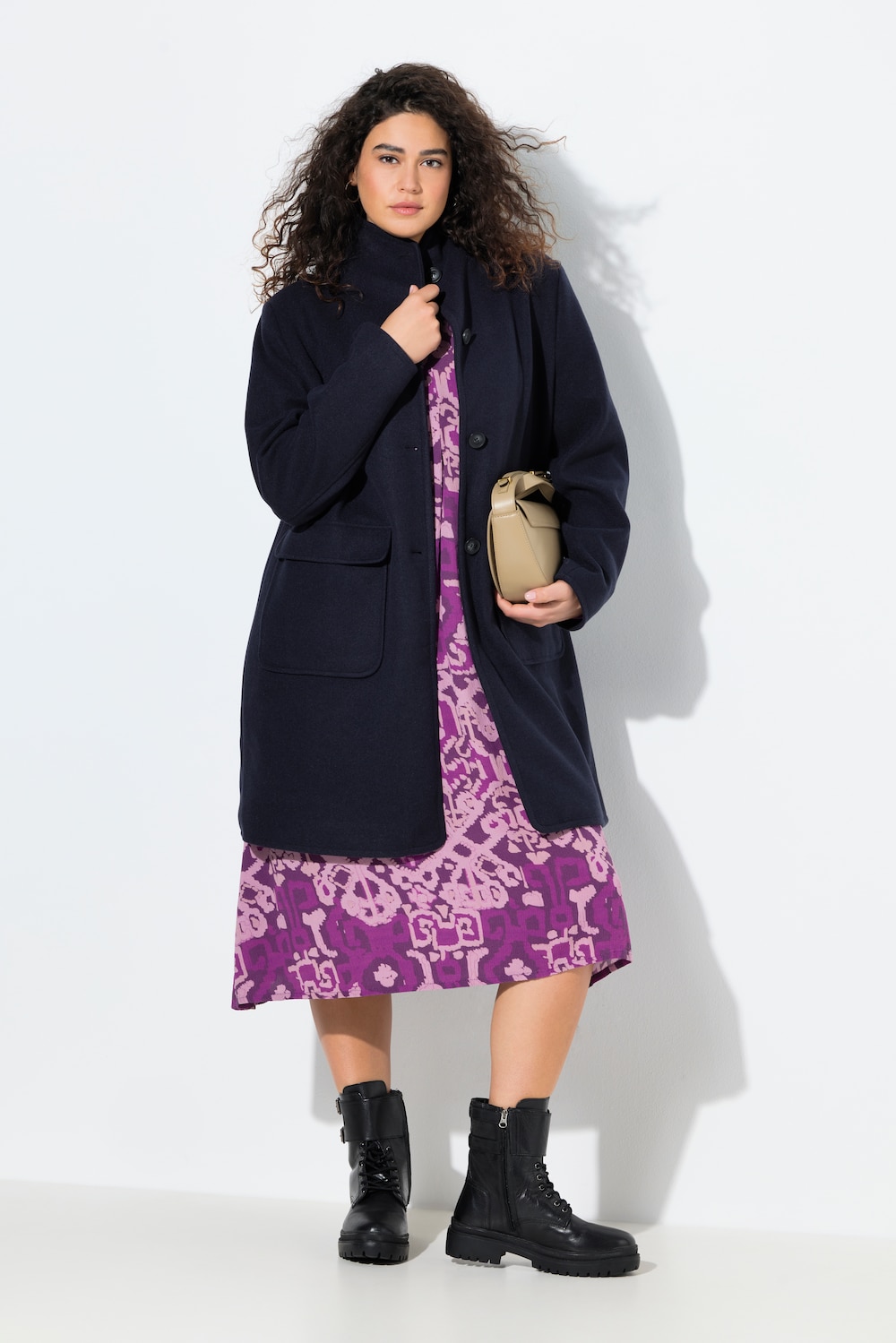 Große Größen Wolloptik-Mantel, Damen, blau, Größe: 58/60, Polyester, Ulla Popken von Ulla Popken