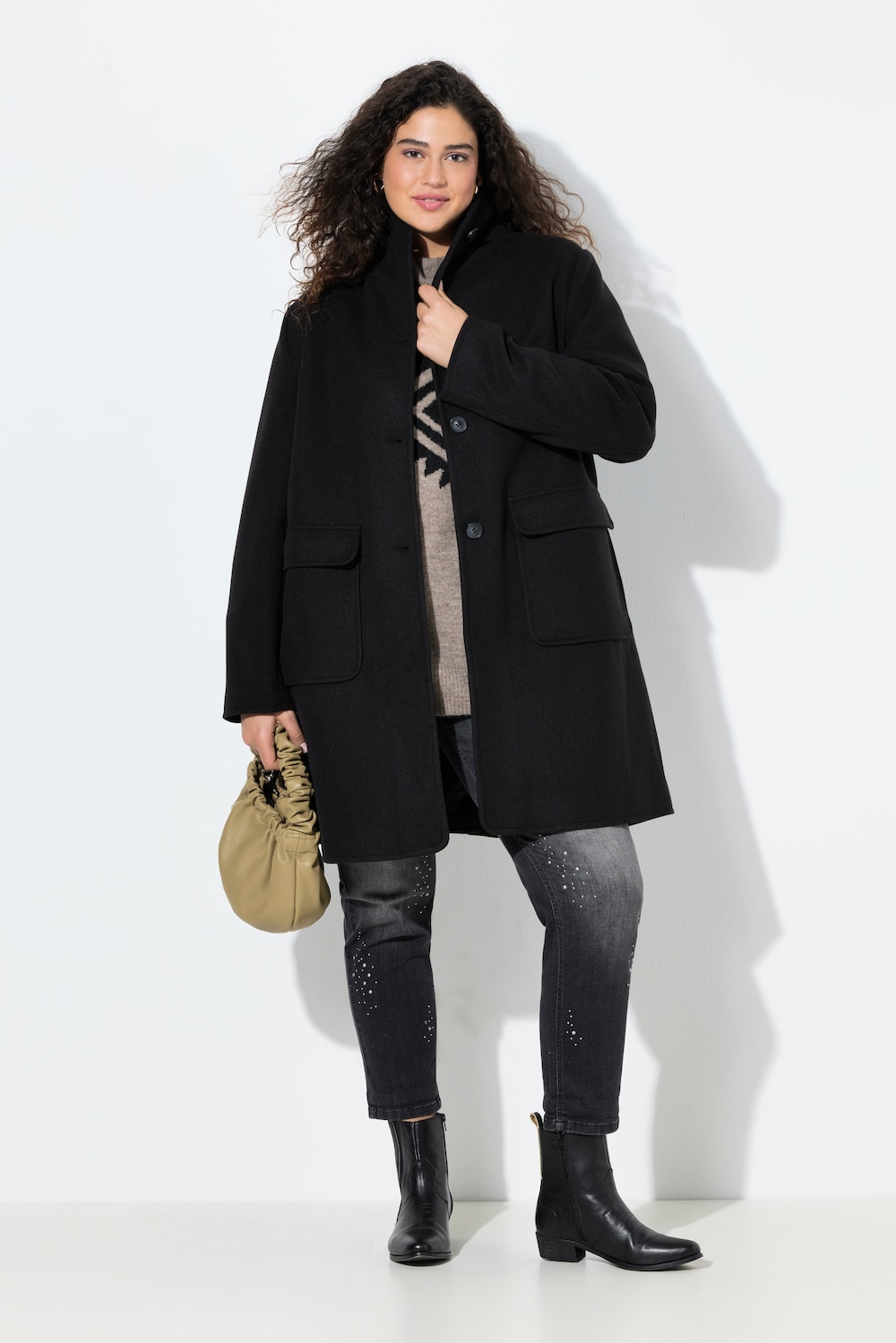 Große Größen Wolloptik-Mantel, Damen, schwarz, Größe: 50/52, Polyester, Ulla Popken von Ulla Popken