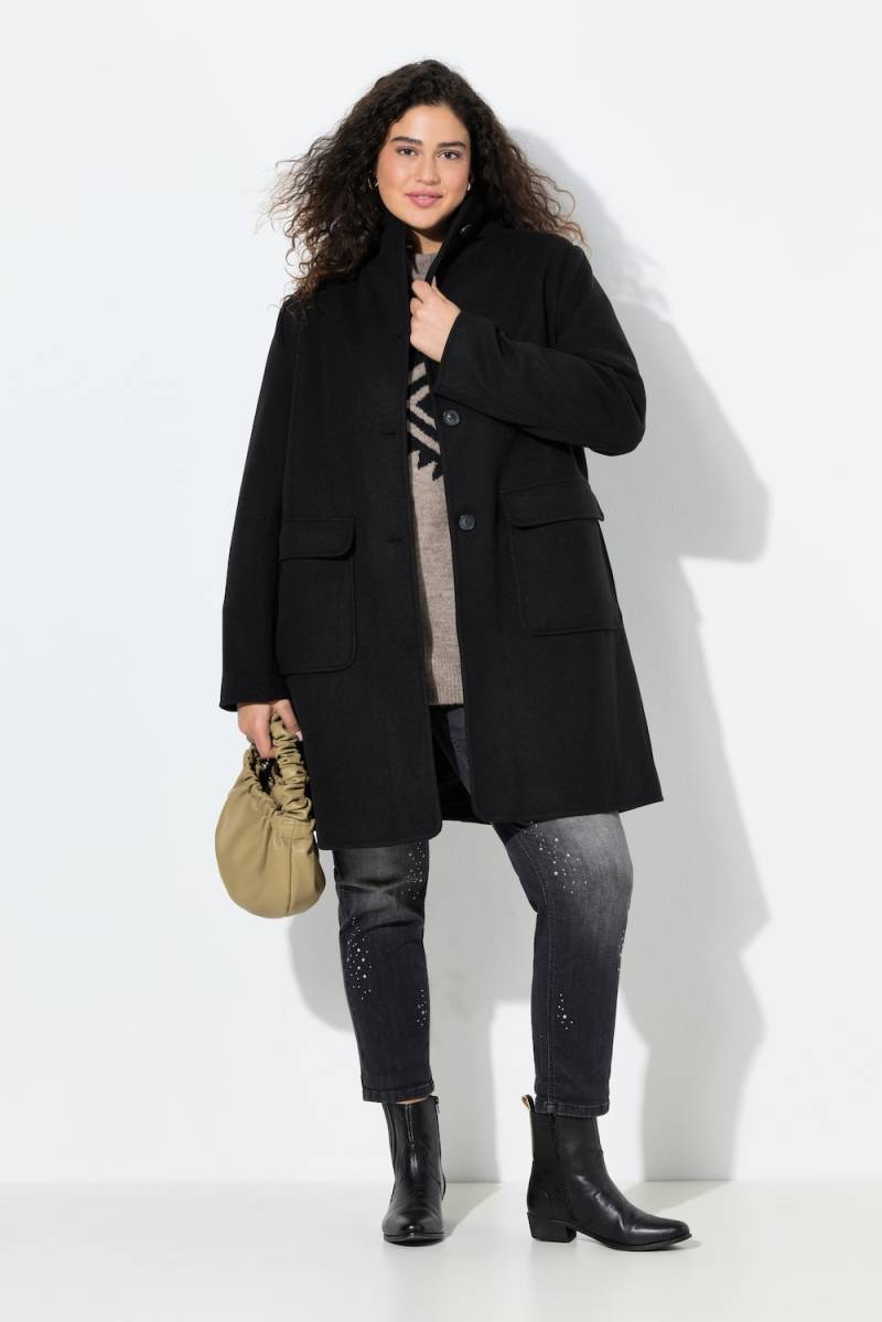 Große Größen Wolloptik-Mantel, Damen, schwarz, Größe: 50/52, Polyester, Ulla Popken von Ulla Popken