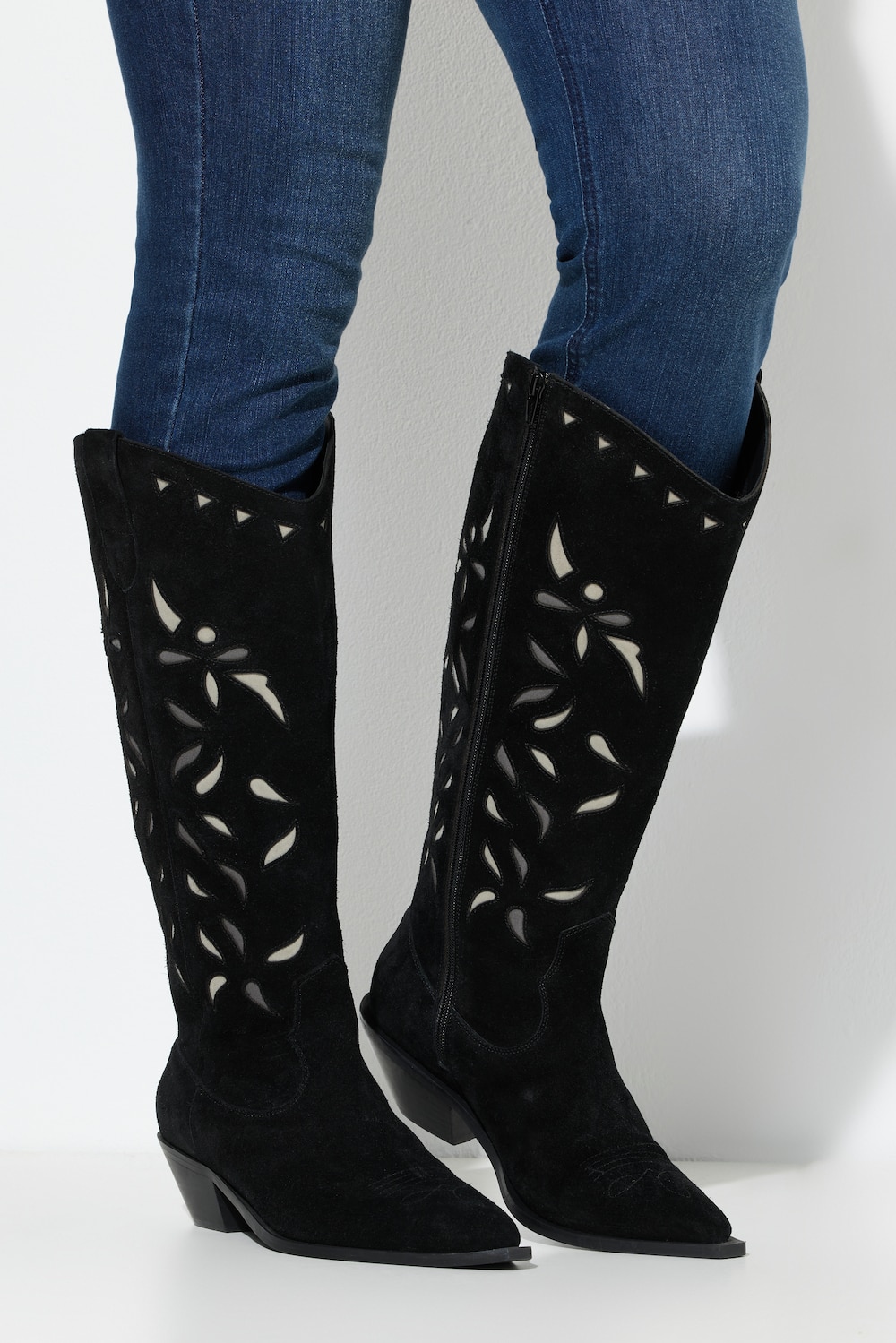 Leder-Cowboystiefel, Damen, schwarz, Größe: 42, Leder, Ulla Popken von Ulla Popken