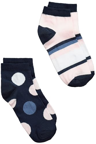 Ulla Popken Damen 2er Pack Hohe Sneakersocken, Tupfen, Streifen Socke, Blau, 39-42 EU von Ulla Popken