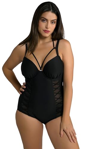 Ulla Popken Damen, Bügel-Softcups, Neckholder Badeanzug, schwarz, 52 von Ulla Popken