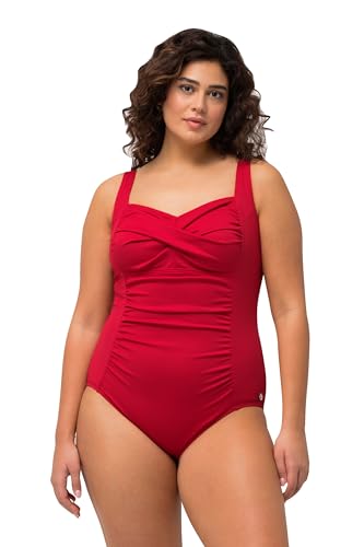 Ulla Popken Damen Badeanzug, Drapierung, Feine Struktur, Softcups, Rot, 58 EU von Ulla Popken