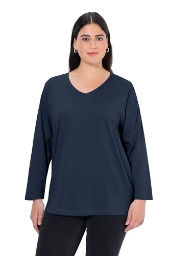 Ulla Popken Damen Basic-v-shirt, Langarmshirt, Blauschwarz, 66-68 EU von Ulla Popken