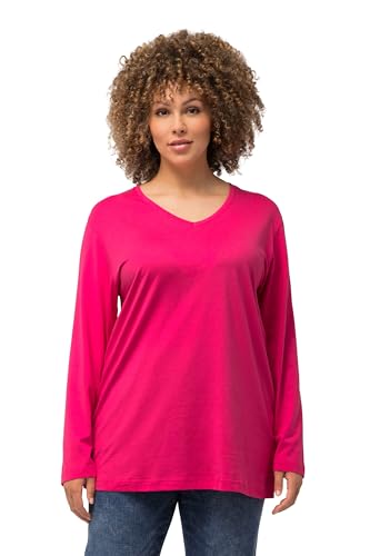 Ulla Popken Damen Basic-v-shirt, Langarmshirt, Magentapink, 62-64 EU von Ulla Popken