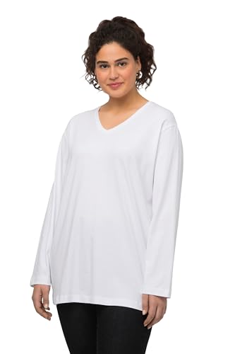Ulla Popken Damen Basic-v-shirt, Langarmshirt, Schneeweiß, 62-64 EU von Ulla Popken