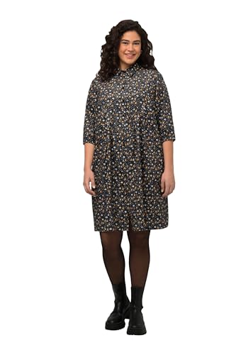 Ulla Popken Damen Blümchenkleid aus Cord Kleider, schwarz, 62-64 von Ulla Popken