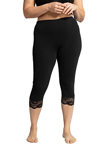 Ulla Popken Damen Capri, Elastischer Spitzensaum, Hosen, Schwarz, D/EU 46-48 von Ulla Popken