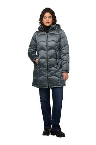 Ulla Popken, Damen, große Größen, HYPRAR Steppjacke, fein glänzend, wasserabweisend, Kapuze,graublau,46-48 von Ulla Popken