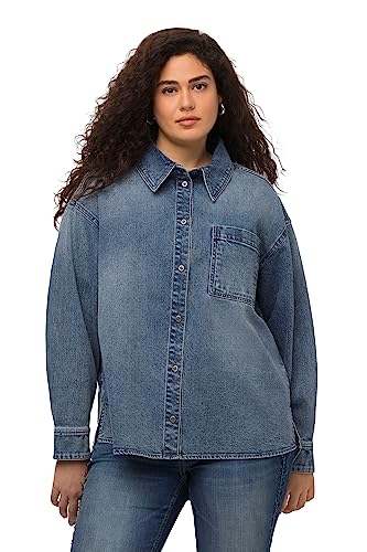 Ulla Popken Damen Jeanshemd, Oversized, Hemdkragen, Langarm Indoorjacken, Blue Denim, 46-48 von Ulla Popken