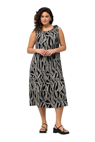 Ulla Popken Damen Jersey Mit Detail Am Ausschnitt Und Alloverprint 831785 Kleid, Schwarz, 62-64 EU von Ulla Popken