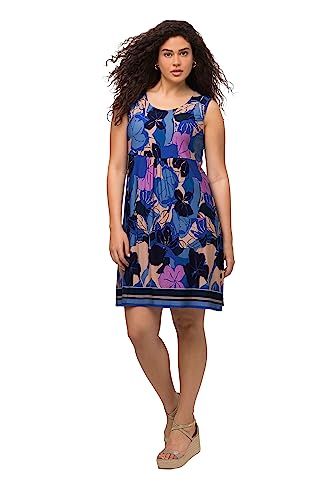 Ulla Popken Damen Jerseykleid, Blumen, Empirenaht, Rundhals, ärmellos Kleid, dunkelblau, 50-52 von Ulla Popken