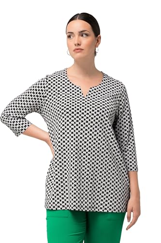 Ulla Popken Damen Keyhole-Shirt, Minimalprint T-Shirts, Schwarz, 46-48 EU von Ulla Popken