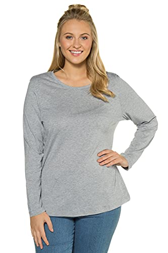 Ulla Popken Damen Langarm-shirt, Hellgrau Mélange, 50-52 EU von Ulla Popken