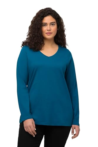 Ulla Popken Damen Langarm-v-shirt, Ozean Blau, 46-48 EU von Ulla Popken