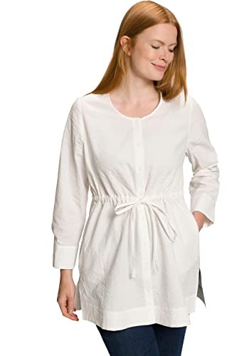 Ulla Popken, Damen, große Größen, Longbluse, A-Linie, Rundhals, Langarm, Biobaumwolle, offwhite, 54-56 von Ulla Popken