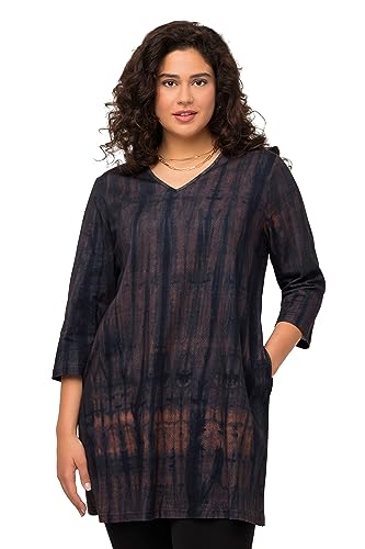 Ulla Popken Damen Longshirt, Batikdruck, A-Linie, V-Ausschnitt, 3/4-Arm T-Shirt, Espresso, 54-56 von Ulla Popken