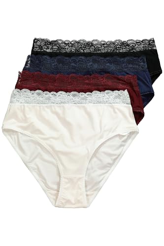 Ulla Popken Damen Midislips, 4er-Pack, Viskose, Spitzenbund, höher geschnitten Unterwäsche, Multicolor, 46-48 von Ulla Popken