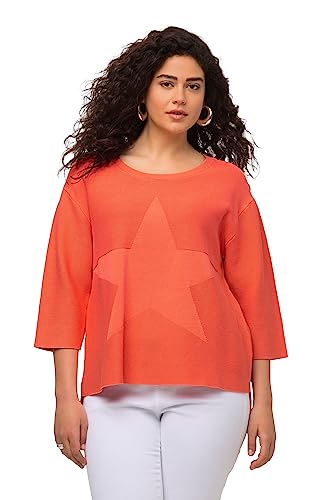 Ulla Popken Damen, Krausstrick, Stern, Rundhals, 3/4-Arm Pullover, Mandarine, 42-44 von Ulla Popken