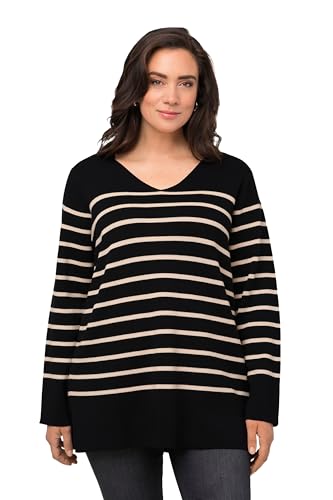 Ulla Popken Damen, Ringel, Troyerkragen, V-Ausschnitt, Langarm Pullover, vanille, 50-52 von Ulla Popken