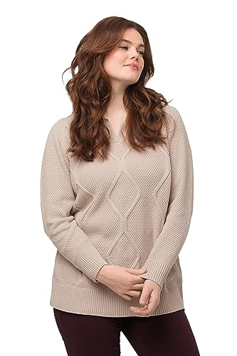 Ulla Popken, Damen, große Größen, Pullover, Zopfmuster, Tunika-Ausschnitt, Langarm von Ulla Popken