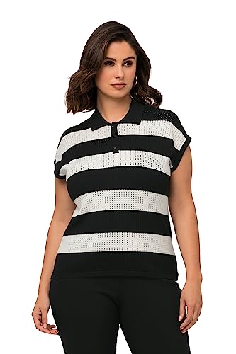 Ulla Popken Damen Pullunder, Ajourmuster, Streifen, Polokragen, ärmellos Pullover, schwarz, 50-52 von Ulla Popken