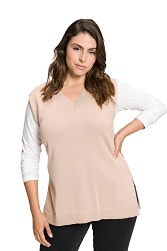 Ulla Popken Damen Pullunder, tiefer V-Ausschnitt, Seitenschlitze, ärmellos Pullover, beige, 50-52 von Ulla Popken