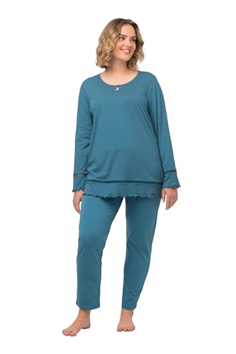 Ulla Popken Damen Pyjama, Hohlsaum, Wellenkanten, Rundhals, Langarm Schlafanzüge, Petrol, 42-44 von Ulla Popken