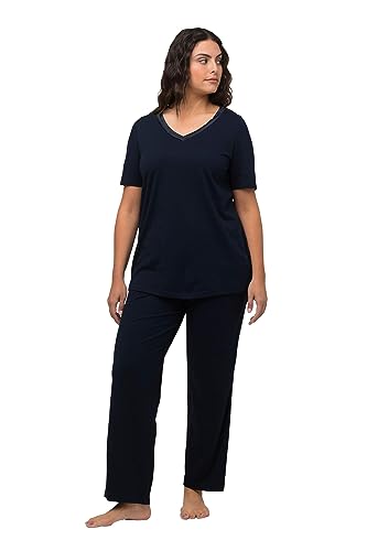 Ulla Popken Damen Pyjama, Satin Trim Pyjamaset, Nachtblau, 58-60 von Ulla Popken