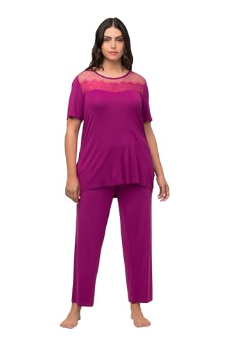 Ulla Popken Damen Pyjama, Viskose, Spitzendetail Schlafanzüge, dunkler Flieder, 50-52 von Ulla Popken