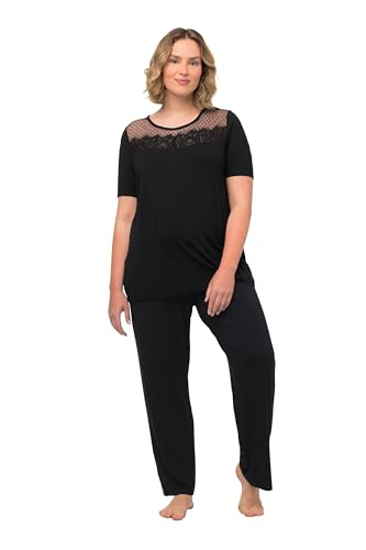 Ulla Popken Damen Pyjama, Viskose, Spitzendetail Schlafanzüge, schwarz, 54-56 von Ulla Popken