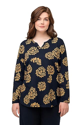 Ulla Popken Damen Pyjama Shirt, 1/1 Sleeve with floralprint Schlafanzüge, Marine, 42-44 von Ulla Popken