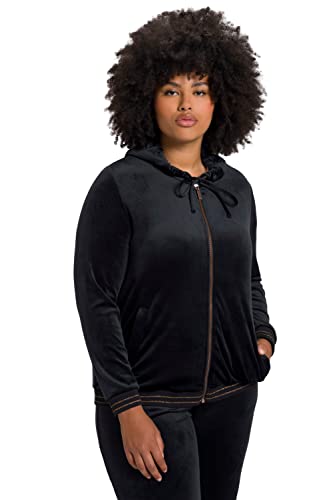 Ulla Popken, Damen, große Größen, Samt-Sweatjacke, Tulpen, Kapuze, Glitzerdetails, schwarz, 58-60 von Ulla Popken