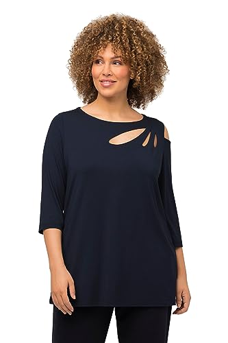 Ulla Popken Damen, Cut-Outs, A-Linie, U-Boot-Ausschnitt, 3/4-Arm T-Shirt, Marine, 46-48 von Ulla Popken