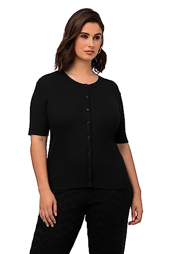 Ulla Popken Damen Strickshirt, Zierknöpfe, Slim, Rundhals, Halbarm Strickjacke, schwarz, 54-56 von Ulla Popken