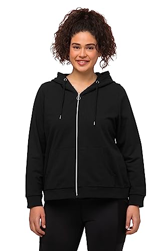 Ulla Popken Damen Sweatjacke, Kapuze, extraweich, Kängurutasche Strickjacke, schwarz, 42-44 von Ulla Popken