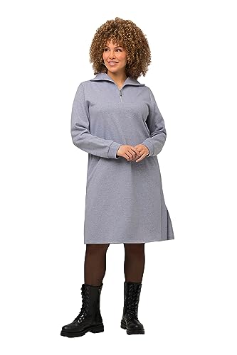 Ulla Popken Damen Sweatkleid mit Troyerkragen Kleider, hellgrau mélange, 50-52 von Ulla Popken