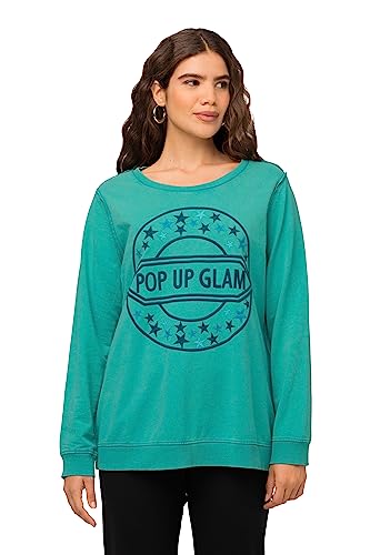 Ulla Popken Damen, Statement-Stickerei, Rundhals, Langarm Sweatshirt, Cyan, 46-48 von Ulla Popken