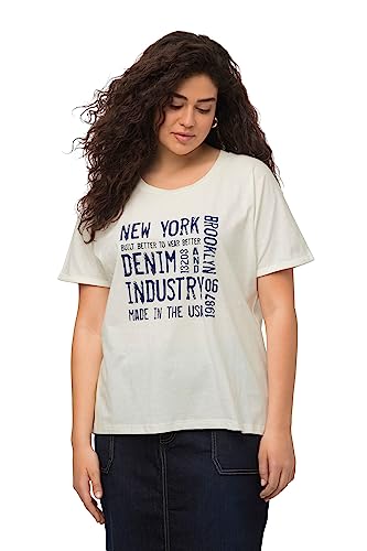 Ulla Popken Damen, Denim-Druck, Oversized, Rundhals, Halbarm T-Shirts, Offwhite, 46-48 von Ulla Popken