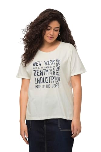 Ulla Popken Damen, Denim-Druck, Oversized, Rundhals, Halbarm T-Shirts, Offwhite, 54-56 von Ulla Popken