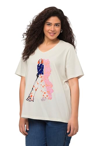 Ulla Popken Damen, Frauenmotiv, Oversized, V-Ausschnitt, Halbarm T-Shirts, Offwhite, 50-52 von Ulla Popken