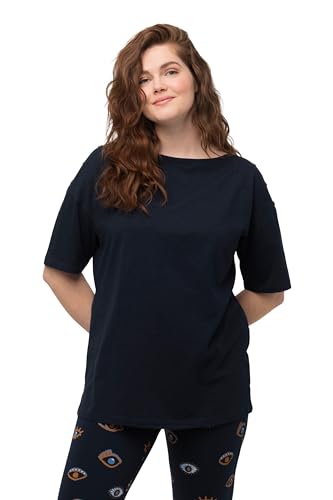 Ulla Popken Damen, Knöpfe, U-Boot-Ausschnitt, Halbarm, Biobaumwolle T-Shirts, Marine, 58-60 von Ulla Popken