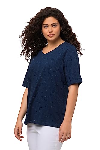 Ulla Popken Damen, Noppen, V-Ausschnitt, Halbarm T-Shirts, dunkelblau, 50-52 von Ulla Popken